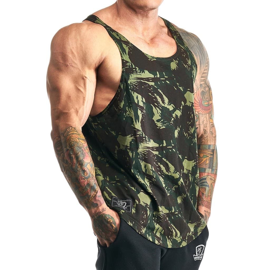 Regata Masculina Cavada Militar Camuflada Exército Bombey Academia Musculação