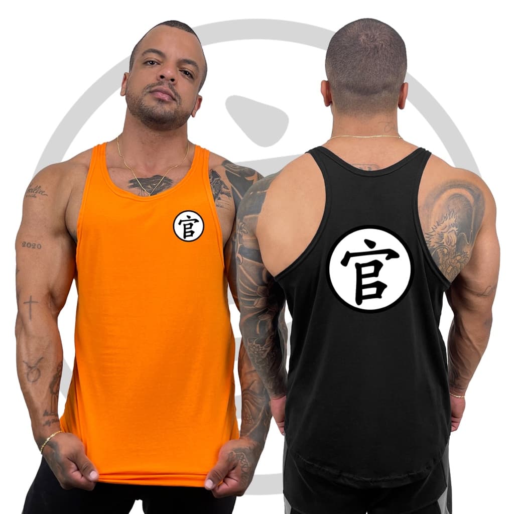 Kit com 2 Regatas Cavada Masculina em Algodão Kanji Anime Bombey