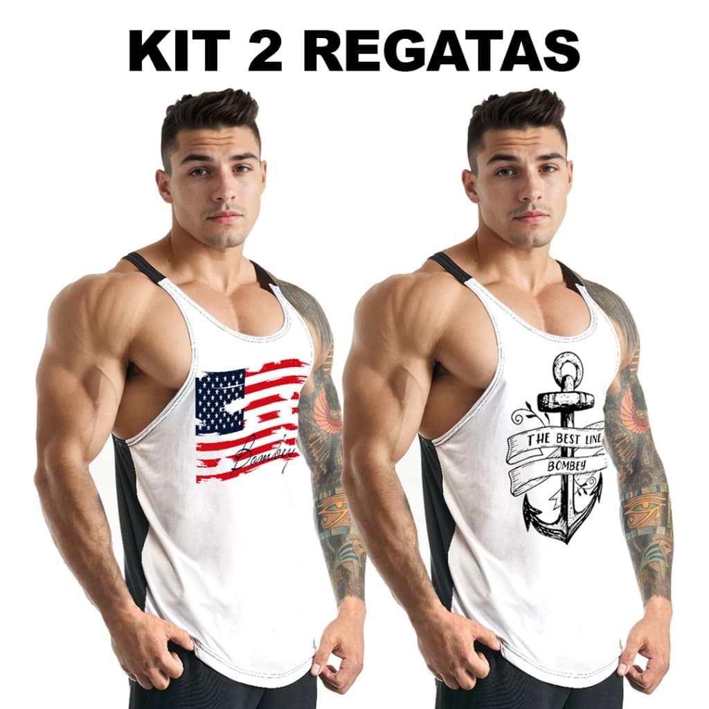 Kit com 2 Camisetas Regatas Masculinas Cavadas Em Dry Secagem Rápida - Bombey