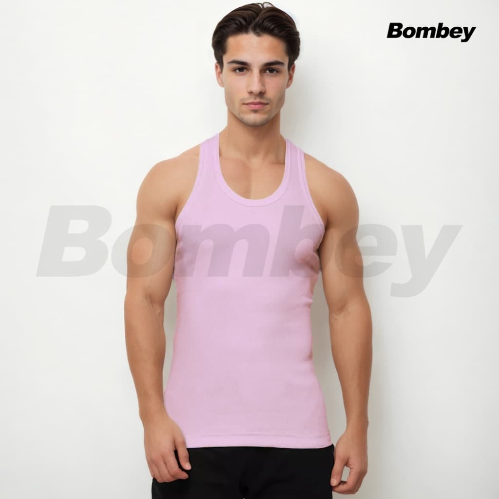Regata Masculina Rosa Bebê Tank Modelo Americano Gringa Ribana Canelada em Algodão e Elastano Bombey
