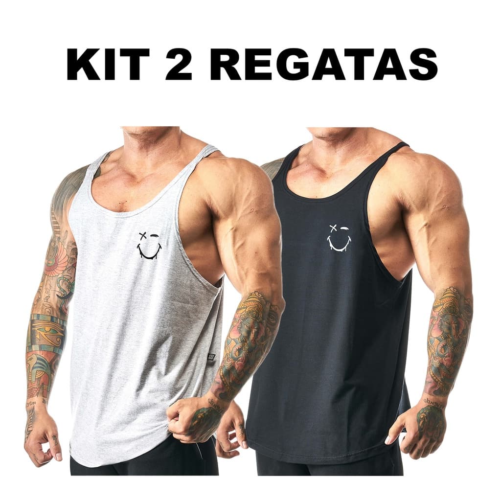 Kit com 2 Regatas Masculina Cavada Expressão Shadow 100% Algodão - Bombey