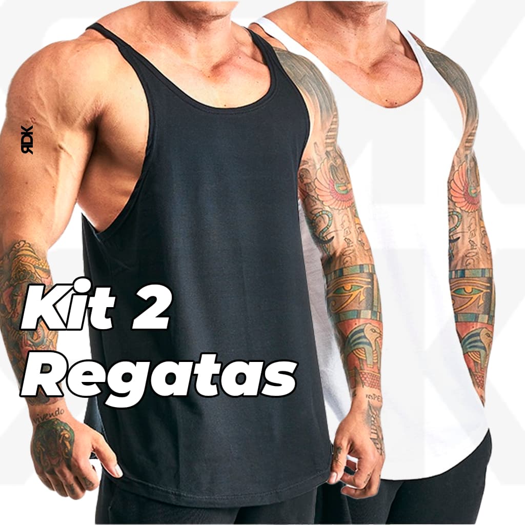Kit 2 Regatas Masculina Cavada Algodão Lisas sem Estampa Regata Básica diversas cores - Bombey