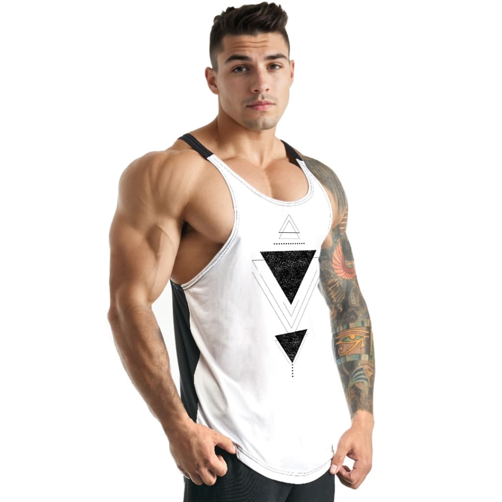 Regata Cavada Masculina em Dry Fit Invert Triangle com Costas Preta Academia - Bombey