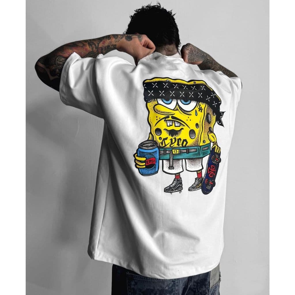 Camiseta Bob Esponja gangsta oversized Aftersoul plus size streetwear algodão