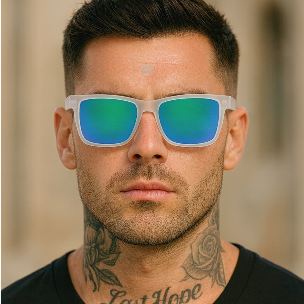 Óculos de Sol Napole Branco Azul Espelhado Quadrado Premium Clássico uv400 Feminino Masculino