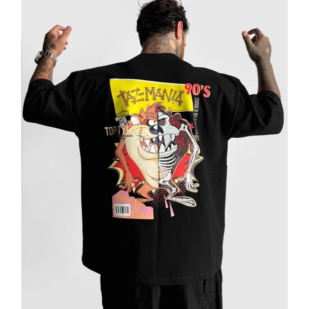 Camiseta oversized Taz Mania Aftersoul 90’s streetwear plus size unissex 100% algodão