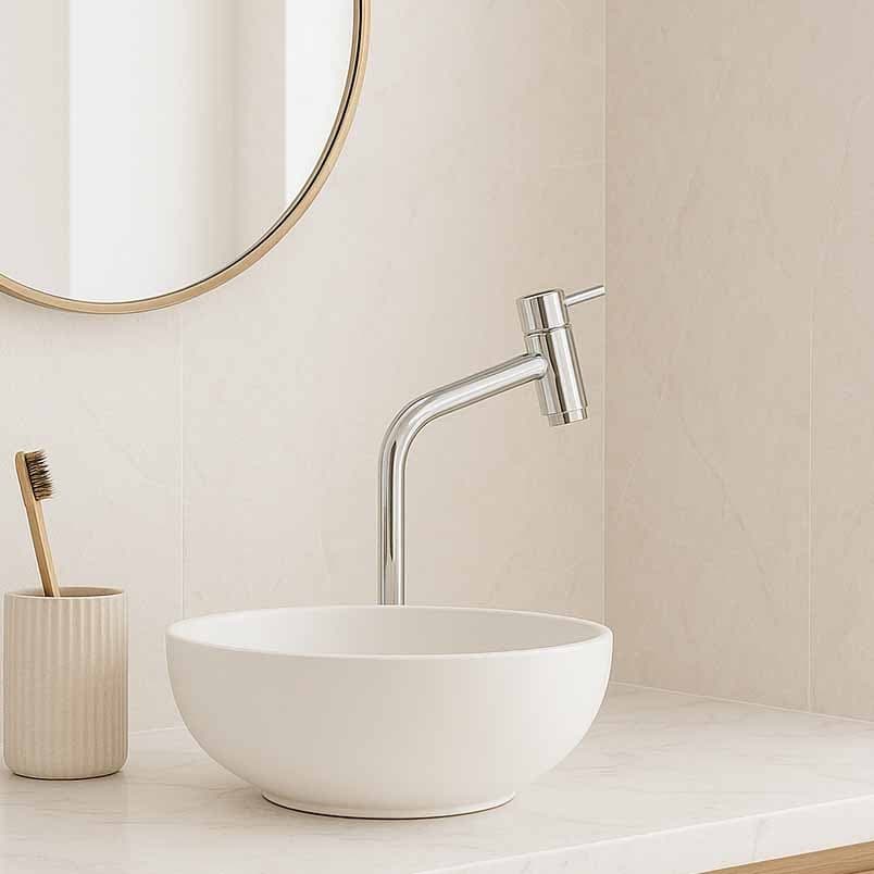 Torneira para Banheiro de Mesa Bica Baixa Cuba de Apoio Metal Cromado Água Fria