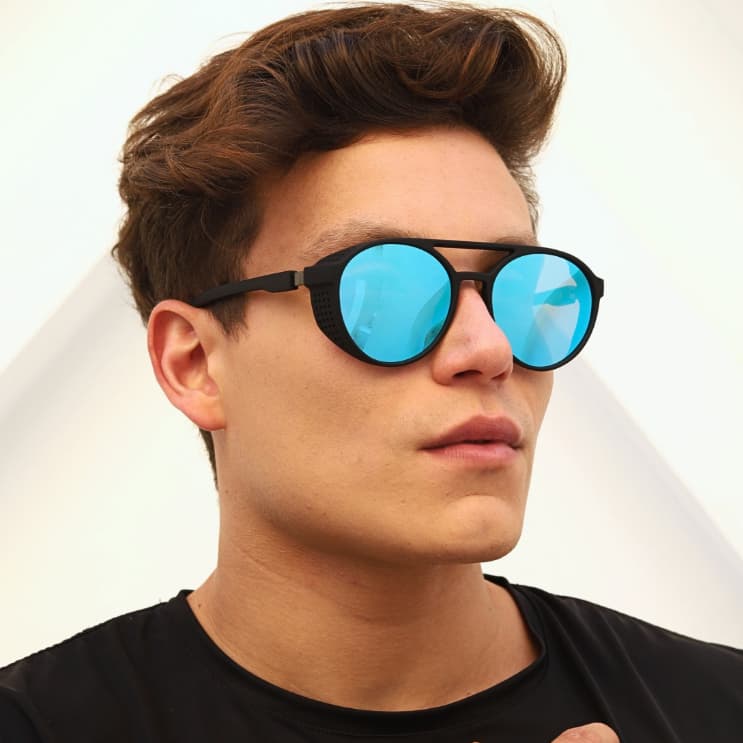 Óculos de Sol Floripa Azul Espelhado Alok Steampunk Premium Soldador Retrô Vintage Clássico uv400