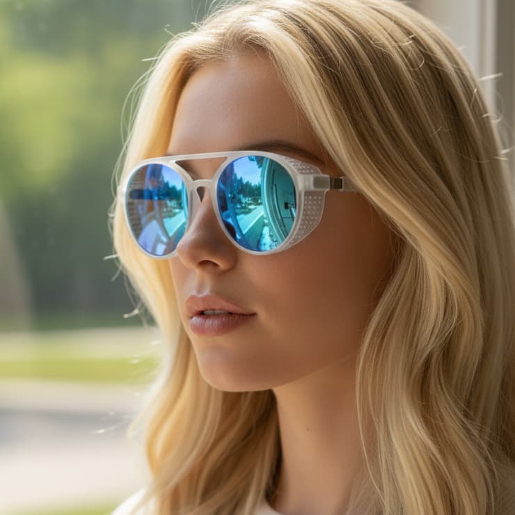 Óculos de Sol Redondo Soldador Branco Azul Espelhado Steampunk Retro Alok uv400 Feminino Masculino