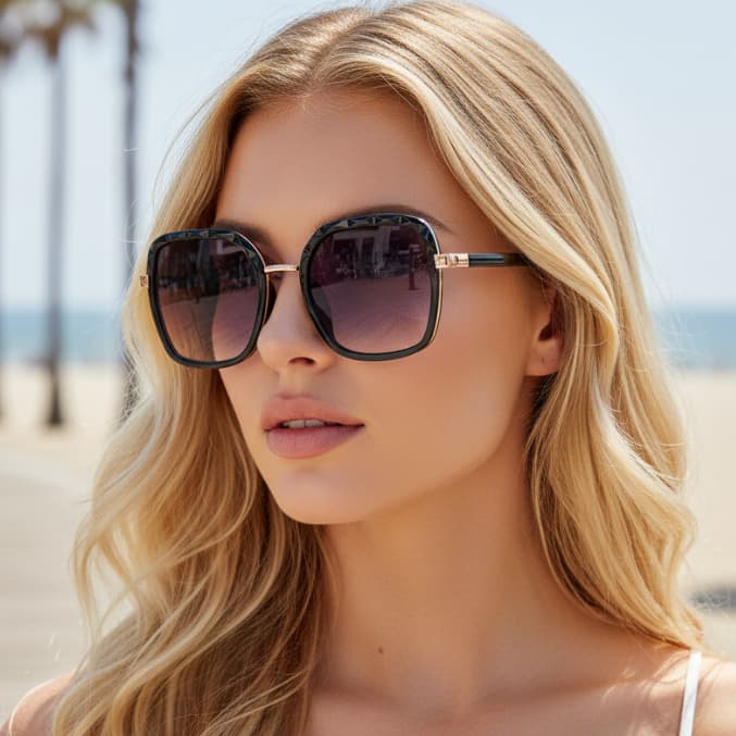 Óculos de Sol Hilton Quadrado Premium Cristal Classico Retrô Blogueira uv400 Unissex