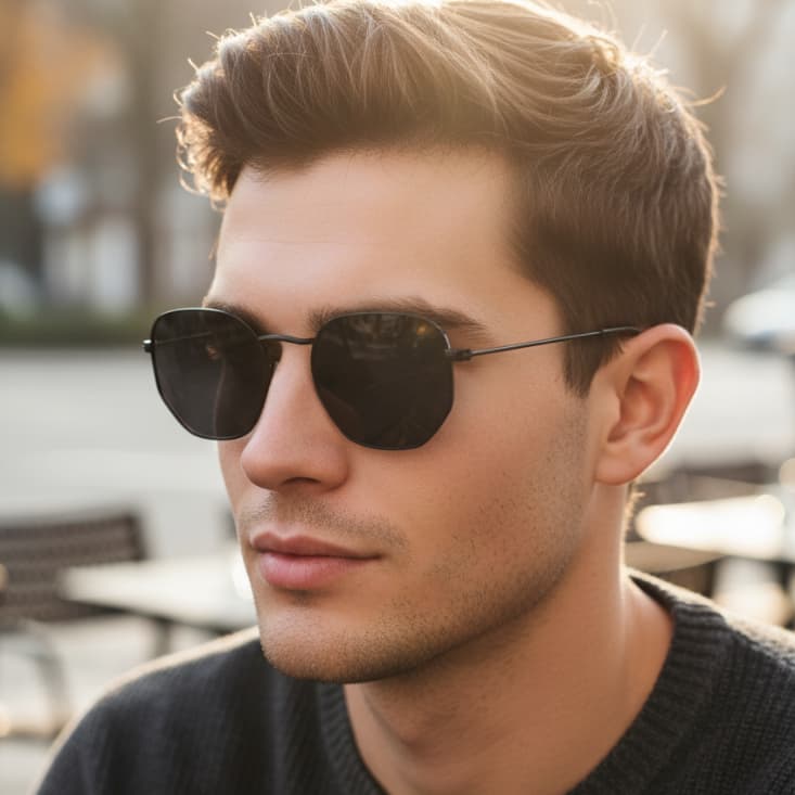 Óculos de Sol Hexagonal Preto All Black Estilo Retrô Vintage Aviador uv400 Feminino Masculino