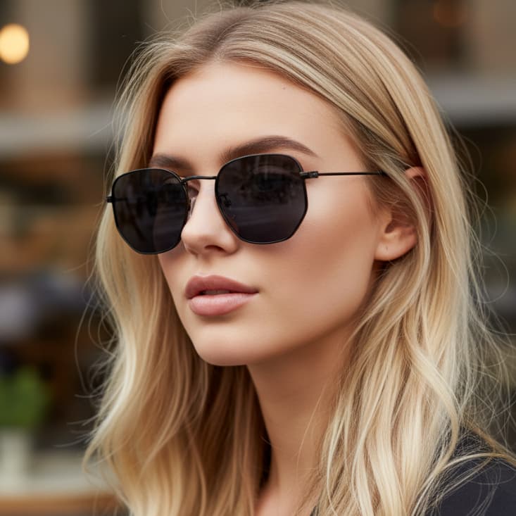 Oculos de Sol Hexagonal Original Preto Premium Blogueira Fino Elegante uv400 Feminino Masculino