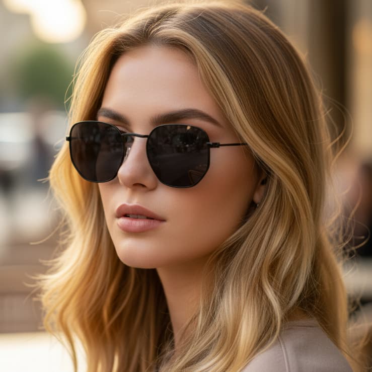 Oculos de Sol Preto Hexagonal Premium Moda Blogueira Tendencia Classico Fino uv400 Feminino