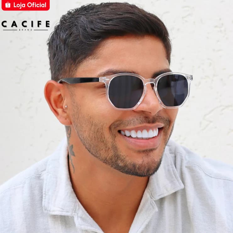 Óculos de Sol Tulum Cristal e Preto Hexagonal Premium Vintage Retrô uv400 Feminino Masculino