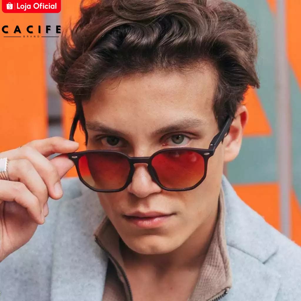 Óculos de Sol Tulum Marrom Degradê Hexagonal Qualidade Premium Classico uv400 Masculino Feminino