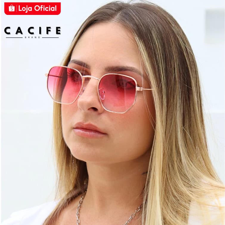 Óculos de Sol Hexagonal Rosa Degradê Clássico Retrô Vintage Aviador uv400 Feminino Masculino