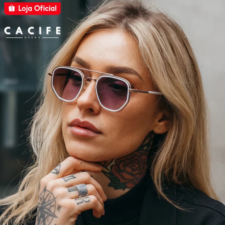 Óculos de Sol Hexagonal Dourado Branco Premium Blogueira Tendencia Elegante uv400 Feminino Masculino