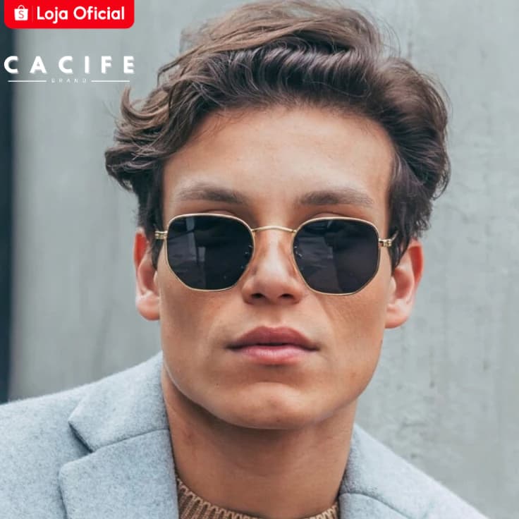 Óculos de Sol Hexagonal Preto e Dourado Premium Estiloso Clássico Oldstyle uv400 Masculino Feminino