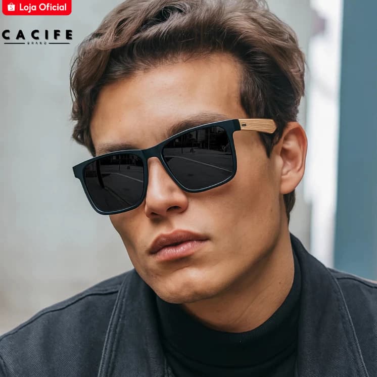 Óculos de Sol Quadrado Premium Clássico Estilo Madeira Fashion Praia UV400 Masculino Feminino