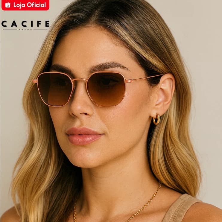 Óculos de Sol Hexagonal Marrom Armação em Metal Estilo Clássico Retrô Vintage Aviador uv400 Unissex