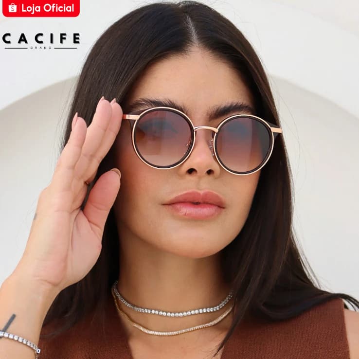 Óculos de Sol Florença Redondo Gatinho Premium Blogueira Elegante uv400 Feminino