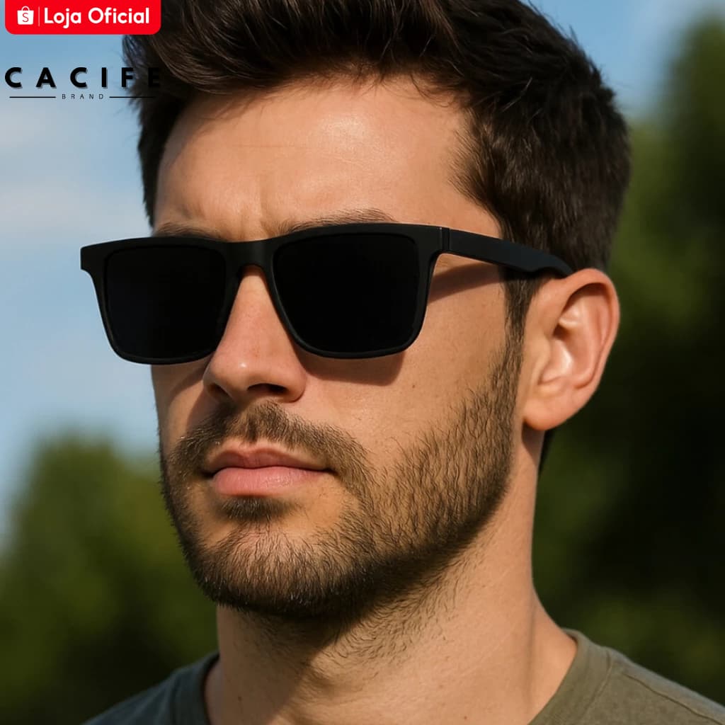 Óculos de Sol Napole Preto Fosco Quadrado Premium Clássico Esportivo uv400 Feminino Masculino