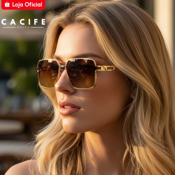Óculos de Sol Quadrado Dourado Degradê Premium Blogueira Tendencia em Alta uv00 Masculino Feminino