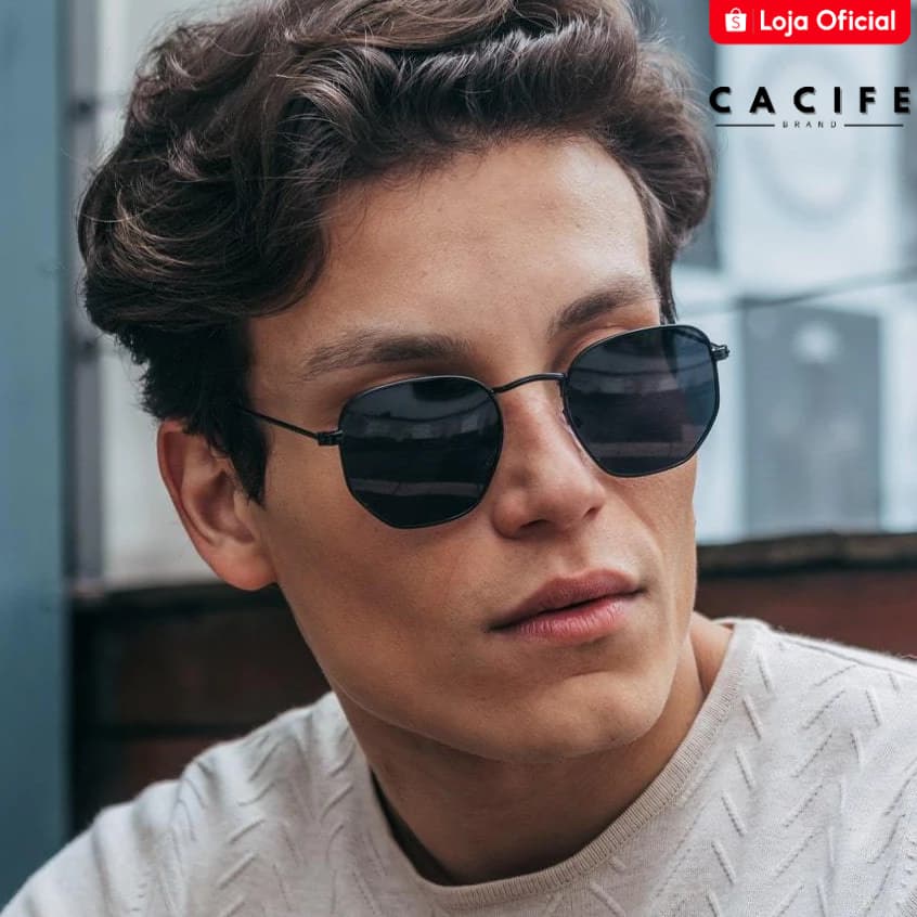 Óculos de Sol Hexagonal Preto Premium Metal Fino Classico Vintage uv400 Masculino Feminino