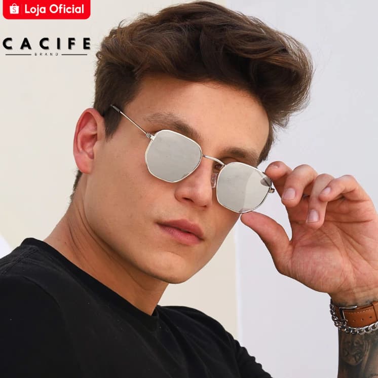 Oculos Hexagonal De Sol Prata Espelhado Original Classico Retro Vintage uv400 Masculino Feminino