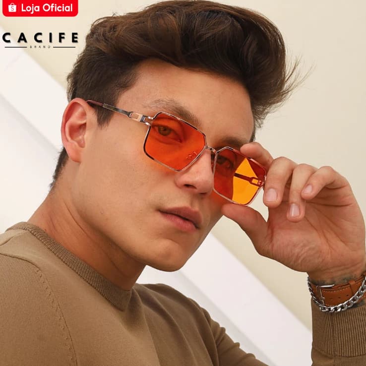 Oculos de Sol Laranja Quadrado Premium Exclusivo Original Tendencia Vintage uv400 Masculino Feminino