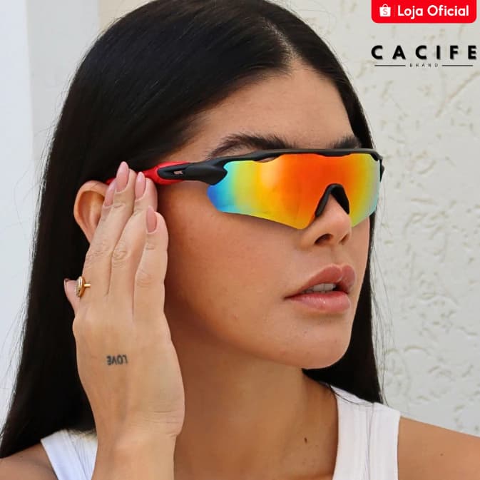 Oculos de Sol Polarizado Esportivo Vermelho Espelhado Premium Baixa Pace Ciclismo Corrida uv400
