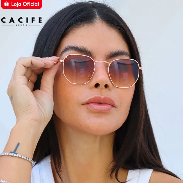 Oculos de Sol Hexagonal Marrom Premium Classico Degrade Vintage Tendencia uv400 Masculino Feminino