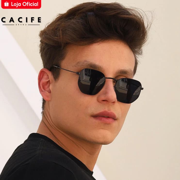 Oculos de Sol Hexagonal Preto Original Premium Classico Fino Elegante uv400 Masculino Feminino