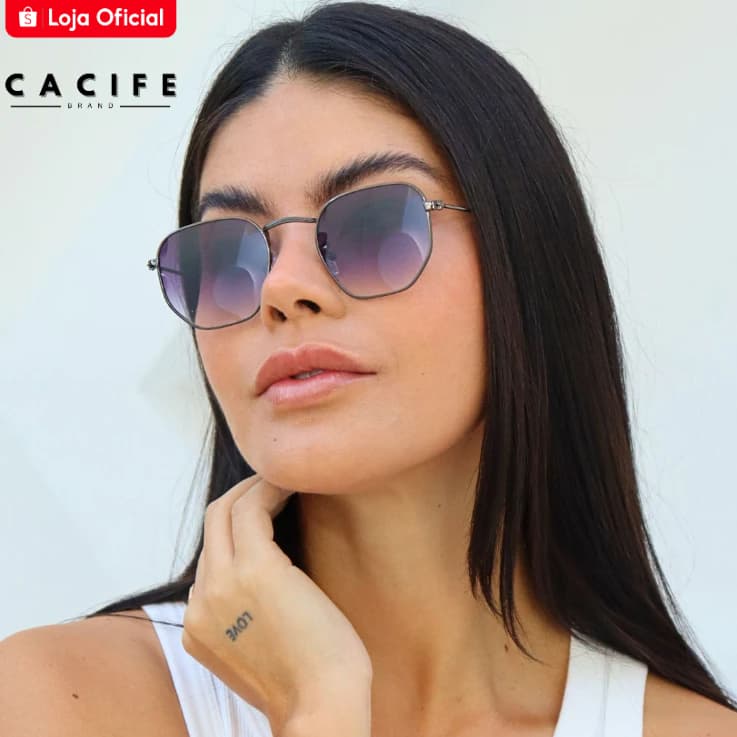 Oculos de Sol Hexagonal Preto Degrade Original Premium Blogueira Tendencia uv400 Feminino Masculino