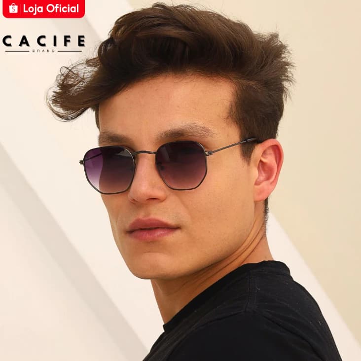 Óculos de Sol Hexagonal Grafite Degradê em Metal Clássico Retrô Vintage Piloto Aviador uv400 Unissex