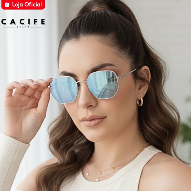 Óculos de Sol Hexagonal Prata Espelhado Premium Oldstyle Metal uv400 Masculino Feminino