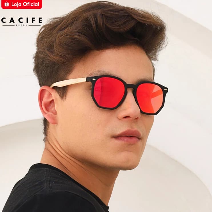 Óculos de Sol Tulum Vermelho Espelhado Hexagonal Premium Clássico Vintage uv400 Feminino Masculino