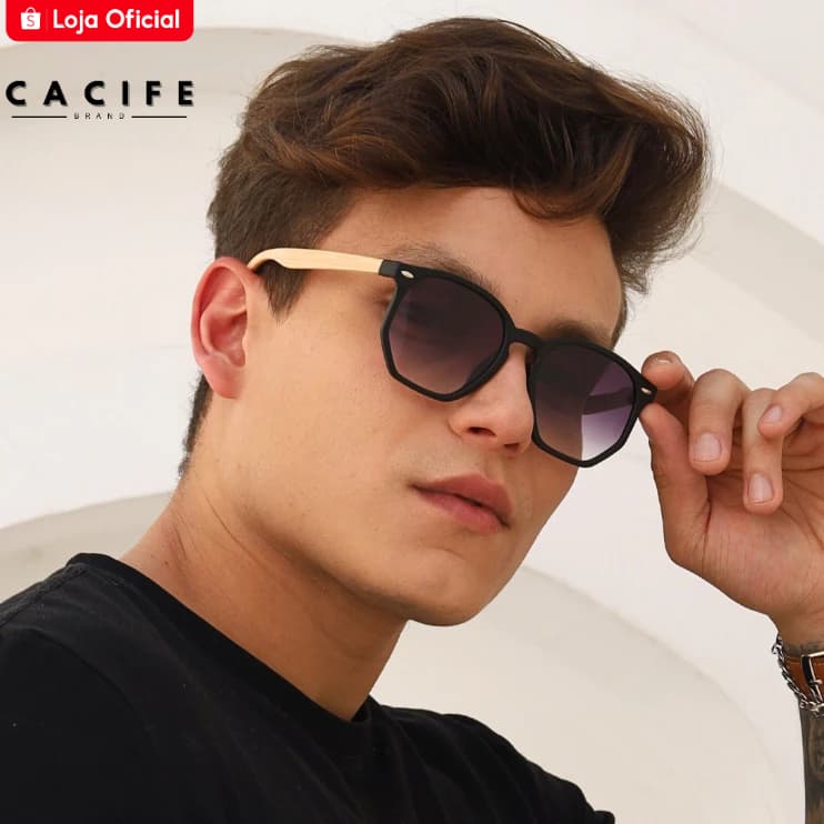 Óculos de Sol Tulum 2.0 Preto Degradê Hexagonal Hastes em Madeira Verão uv400 Feminino Masculino