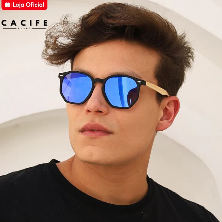 Óculos de Sol Tulum 2.0 Azul Espelhado Hexagonal Premium Oldstyle Clássico uv400 Feminino Masculino