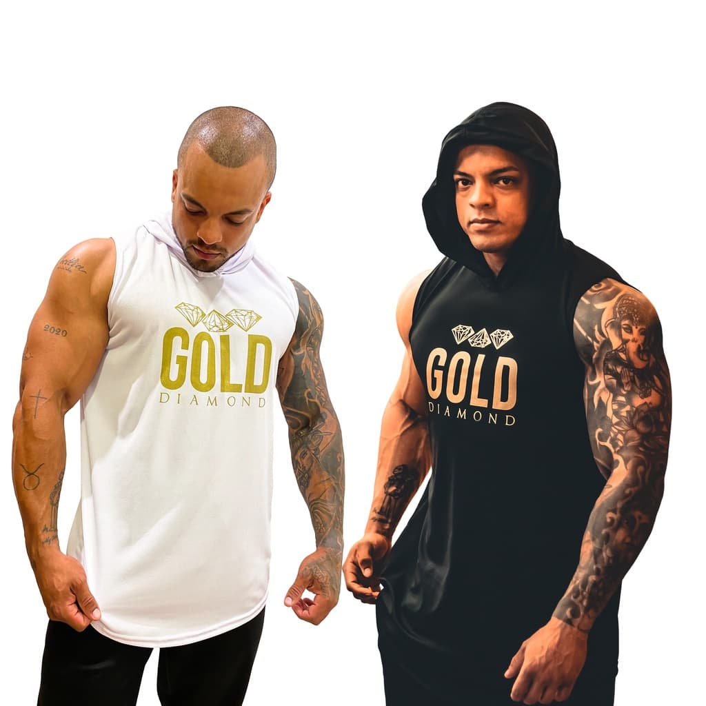 Kit com 2 Regatas Masculina Longline em Dry com Capuz Secagem Rápida - Gold Diamond