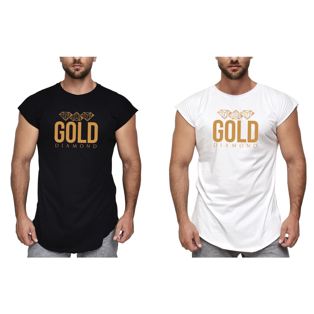 Kit 2 Camisetas Masculina Gold Diamond Manga Japonesa Algodão Premium Longline